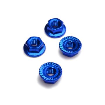 Fastrax Blue Anodised M4 Hexagonal Serrated Aluminium Lock Nuts (4pcs) FTM4BS
