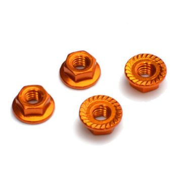 Fastrax Gold Anodised M4 Hexagonal Serrated Aluminium Lock Nuts (4pcs) FTM4GS