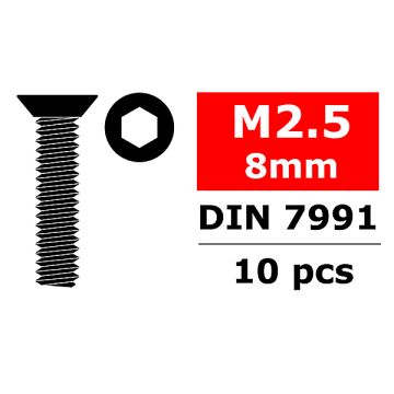 Team Corally Steel Screws M2. 5 X 8mm Hex Flat Head 10 Pcs