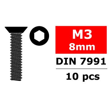 Corally Steel Screws M3 X 8mm Hex Flat Head 10 Pcs