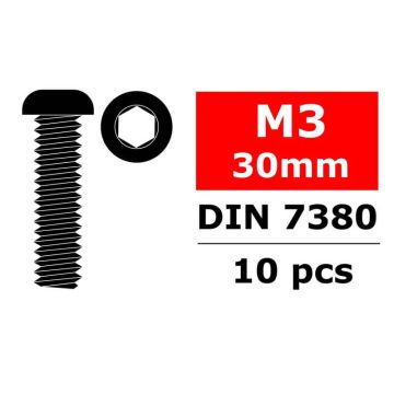 Team Corally Hex Button Head Screw M3x30 Steel 10 Pcs