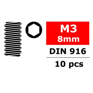 Team Corally Steel Set Screws M3 X 8mm Hex 10 Pcs