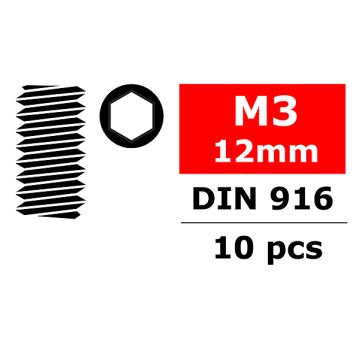 Team Corally Steel Set Screws M3 X 12mm Hex 10 Pcs