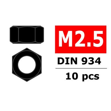 Team Corally Steel Nut M2,5 Black Coated 10 Pcs