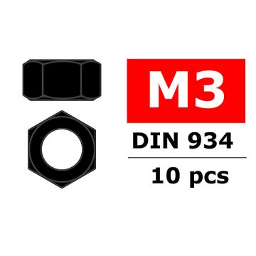 Team Corally Steel Nut M3 Black Coated 10 Pcs