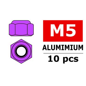 Team Corally Aluminium Nylstop Nut M5 Purple 10 Pcs