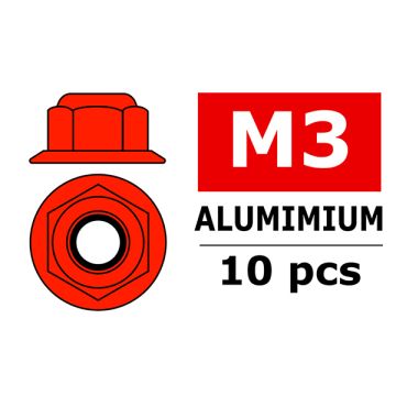 Team Corally Aluminium Nylstop Nut M3 Flanged Red 10 Pc