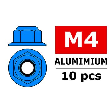 Team Corally Aluminium Nylstop Nut M4 Flanged Blue 10 P