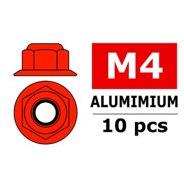 Team Corally Aluminium Nylstop Nut M4 Flanged Red 10 Pc