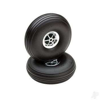 Dubro 3-1/4in Diameter Chrome Treaded Wheels (2) For RC Model Planes