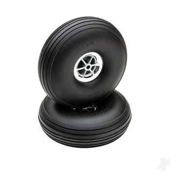 Dubro 3-1/2in Diameter Chrome Treaded Wheels (2) For RC Model Planes