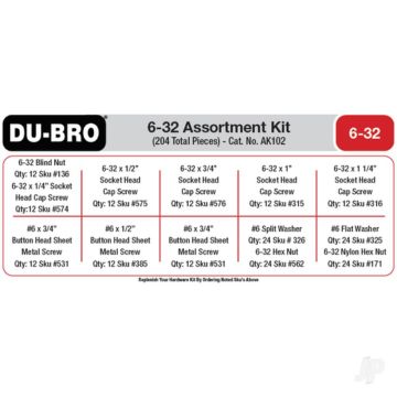 Dubro 6-32 Hardware Assortment Kit (204 piece set) For RC Model Planes