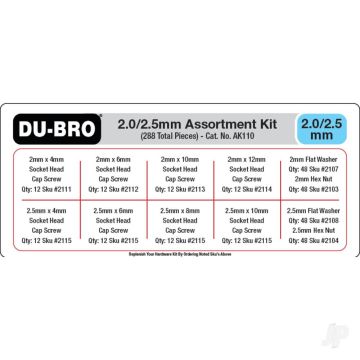 Dubro 2.0 / 2.5mm Hardware Assortment Kit (288 piece set) For RC Model Planes