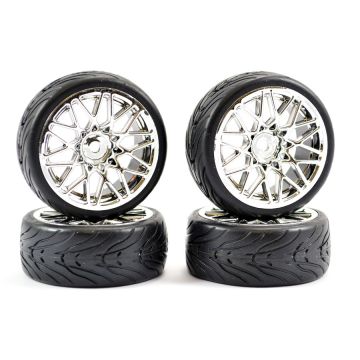 Fastrax 1/10th Street Tread Tyres on Chrome Star Spoke Wheels Set of 4
