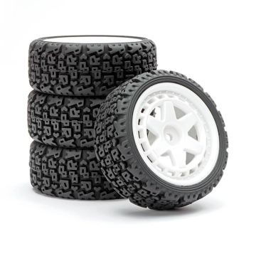 Fastrax 1/10 'R' Block Rally Tyres/6-Spoke White Wheels (4)
