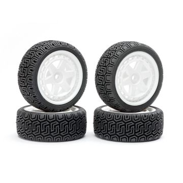 Fastrax 1/10 'Geometric' Rally Tyres/6-Spoke White Wheels (4)