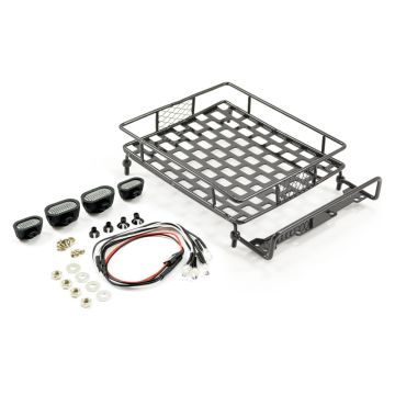 Fastrax RC Scale Model Car Black Aluminium Luggage Rack W/LED Lights 165x112mm