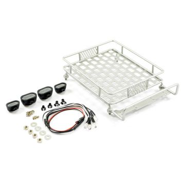Fastrax RC Scale Model Car Silver Aluminium Luggage Rack W/LED Lights 165x112mm