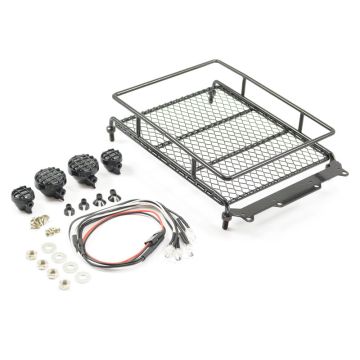 Fastrax RC Scale Model Car Black Aluminium Luggage Rack W/LED Lights 130x110mm