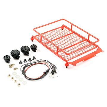 Fastrax RC Scale Model Car Red Aluminium Luggage Rack W/LED Lights 130x110mm