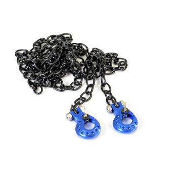 Fastrax RC Scale Model Car Deluxe Aluminium Blue Winch Hooks & Black Chain Set