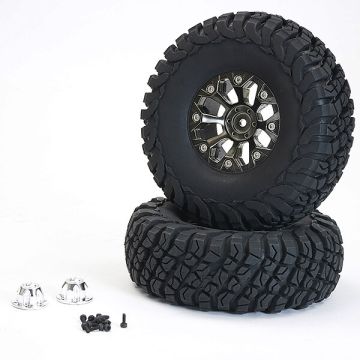FTX Texan 1/10 RC Car 8-Spoke Beadlock Wheels (54mm) & Mounted Tyres (Pair)