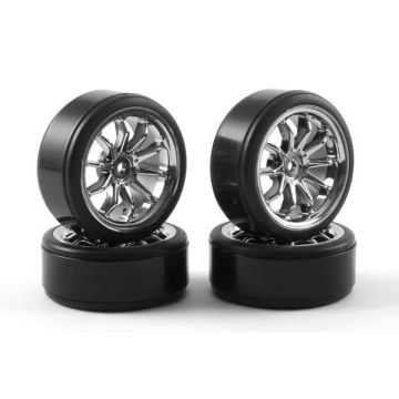 Fastrax 1/10th Street Wheel/ Drift Tyres 10-Spoke Chrome