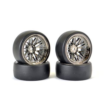 Fastrax 1/10 (4) Drift D1 Tyre W/9mm 20-Spoke Wheel-Bk Chrome