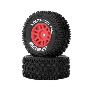Method Geoform 1/16 SC Tyres On 12mm Hex Red Wheels (Pair)