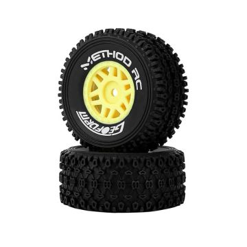 Method Geoform 1/16 SC Tyres On 12mm Hex Yellow Wheels (Pair)