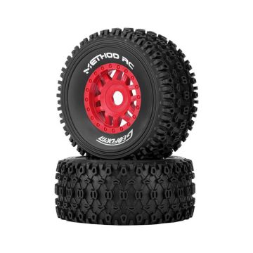 Method Geoform 1/8 SC Tyres On 17mm Hex Red Wheels (Pair)