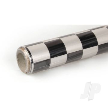 Oracover 2m Fun-3 Large Chequered Pearl White/Black Covering for RC Model Planes