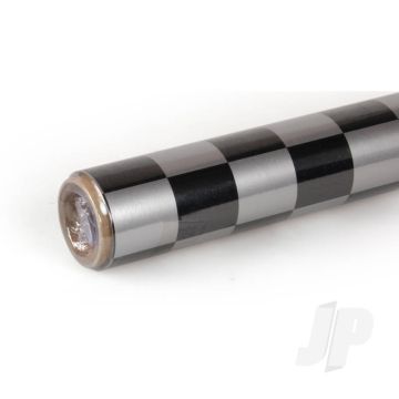 Oracover 2m Fun-3 Large Chequered Silver/Black Covering for RC Model Planes