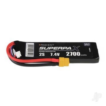 Radient 2700mAh 2S 7.4v 30C RC LiPo Battery w/ XT60 Connector Plug