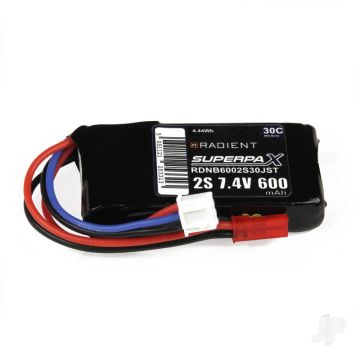 Radient 600mAh 2S 7.4v 30C RC LiPo Battery w/ JST Connector Plug