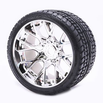 Sweep Road Crusher Belted Tyre Silver 17mm Wheels 1/2" Offset (2) for RC Cars