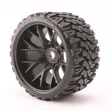 Sweep Terrain Crusher Belted Tyre Black 17mm Wheels 1/2” Offset (2) for RC Cars