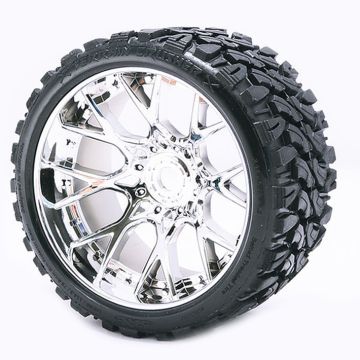Sweep Terrain Crusher Belted Tyre Silver 17mm Wheel 1/2” Offset (2) for RC Cars