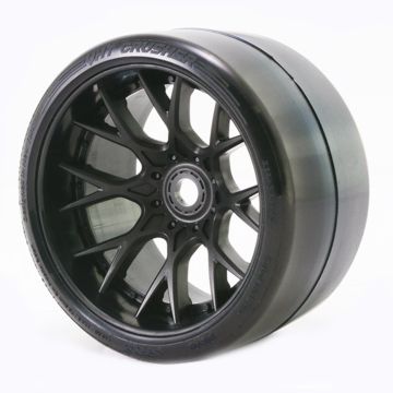Sweep VHT Crusher Slick Belted Tyre Black 17mm Wheel 1/2” Offset (2) for RC Cars