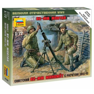 ZVEZDA 1:72 WWII Soviet Russian Soldiers 82mm Mortar Crew Plastic Kit Figures